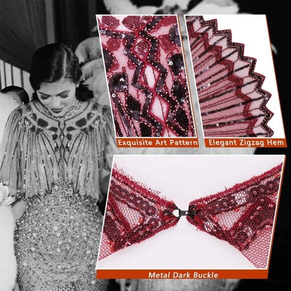 Women's Beaded Sequin Wrap Shawl 1920s Flapper Cape for Evening Parties - Picture 2 of 6